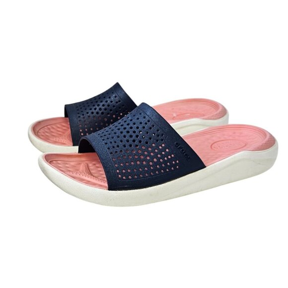 CROCS Womens Literide Slides, Slip On Sandals, Rubber, Pink, Blue, Size 9 - Picture 1 of 7